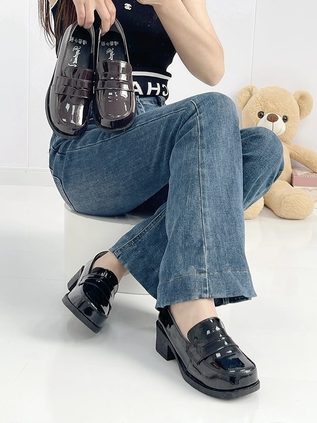 for Slip-On PU Shoes Academic Style Design Mid-Heel Black School -