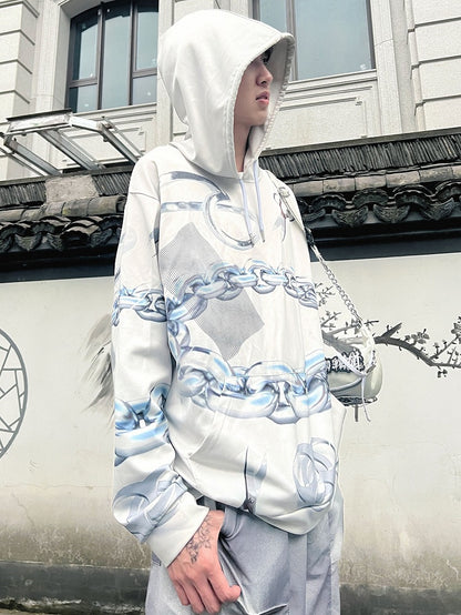 パーカーとサイバーパンクなシザーのホワイトプリントチェーン