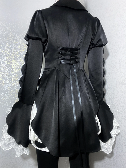 Tail Long Shirt Spitzkragen Gothic Foldover Ouji Ärmel Lolita Schwarz