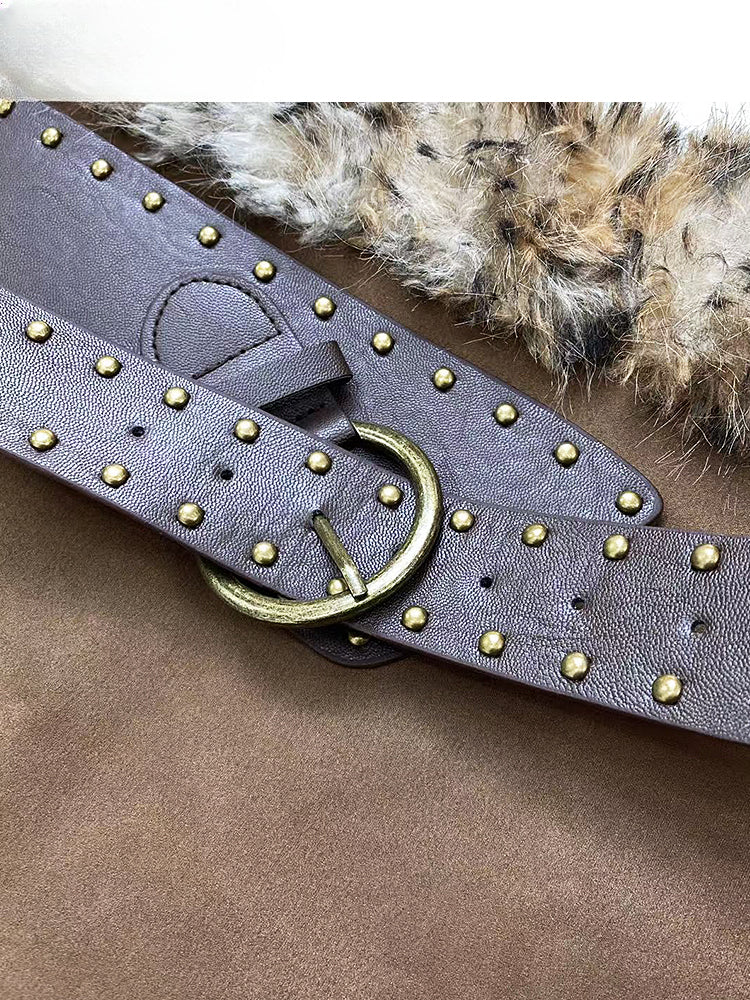 バックルベルト付きコーヒーシャギーウエストラインスカート