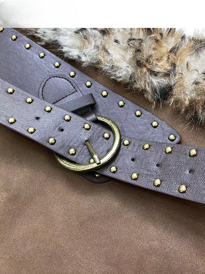 バックルベルト付きコーヒーシャギーウエストラインスカート