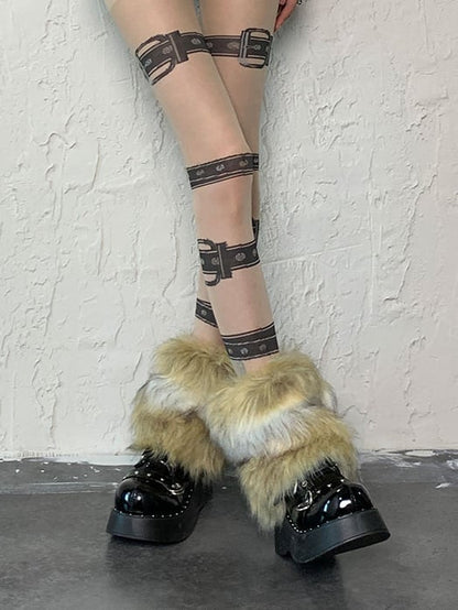 White&Brown Punk Shaggy Leg Warmers