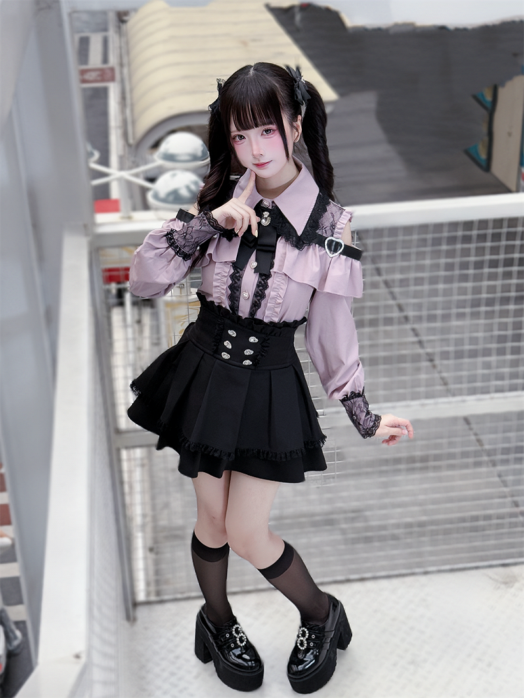 Dusty Blouse: Jirai Kei Sweetheart Buttons Pink