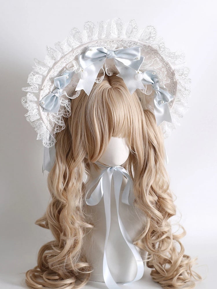 Soft Bonnet Sweet Ruffled Lace Style) (Elegant Blue White