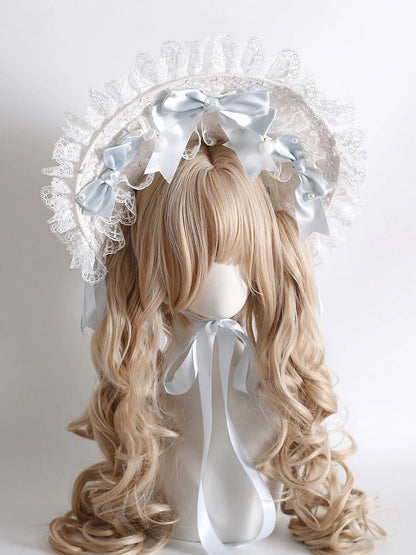 Soft Bonnet Sweet Ruffled Lace Style) (Elegant Blue White