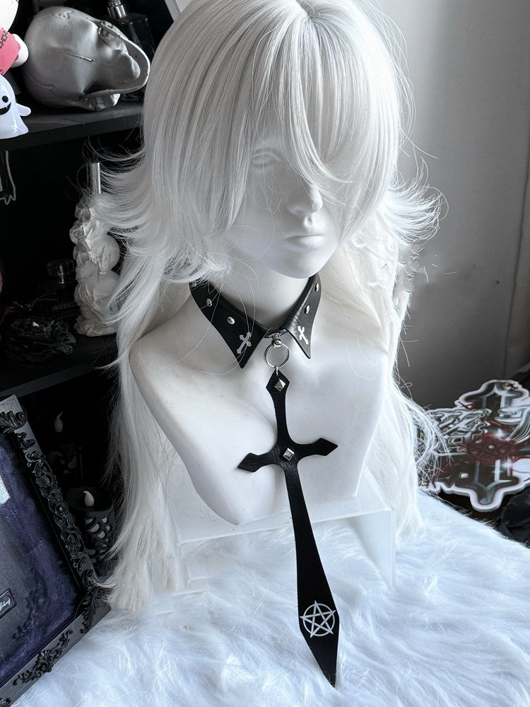 クロスチャーム スタッズネクタイ パンク ブラック/レッド ペンタクル