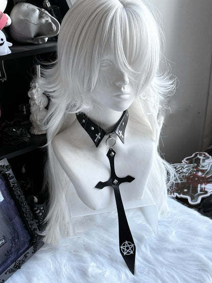 クロスチャーム スタッズネクタイ パンク ブラック/レッド ペンタクル