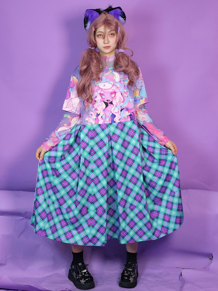 Cartoon buntes Kleid Plaid Print Muster