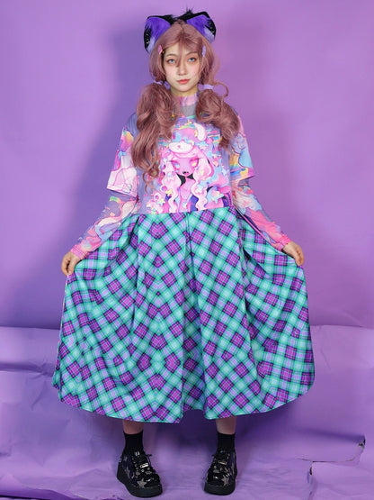 Cartoon buntes Kleid Plaid Print Muster