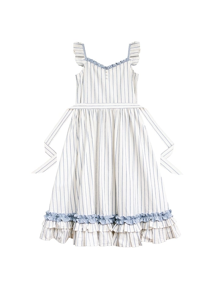 Waistbelt Flutter with Blue Striped Beige Sleeves and Dress