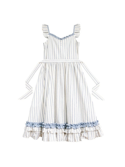 Waistbelt Flutter with Blue Striped Beige Sleeves and Dress