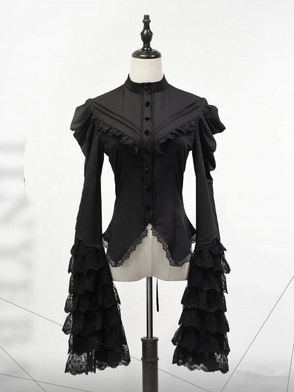 Black Bell Layered Gothic Lolita Sleeves Shirt