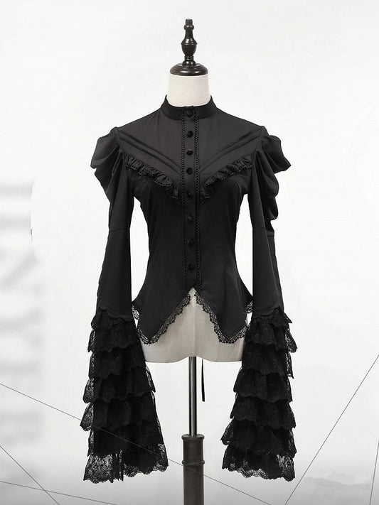 Black Bell Layered Gothic Lolita Sleeves Shirt