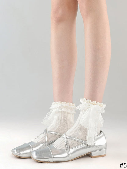 Decoration Bow with White Lace Socks 5 Trim Options Cotton Lolita