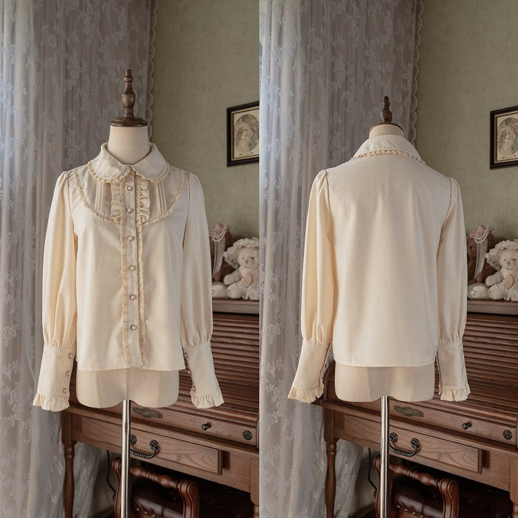 Apricot Rounded Flat Collar Long Sleeves Shirt