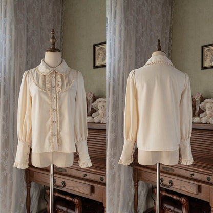 Apricot Rounded Flat Collar Long Sleeves Shirt