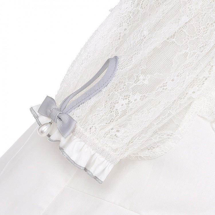 Illusion Details Weiß Grau Bowknot Jirai Kei Ausschnitt Bluse