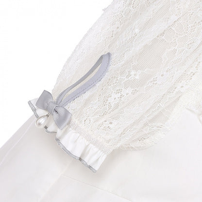 Illusion Details Weiß Grau Bowknot Jirai Kei Ausschnitt Bluse