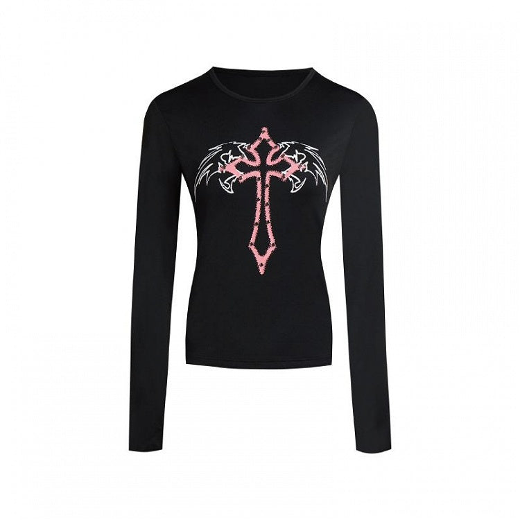 Gothic Cross and Wing Black Punk Cropped Top