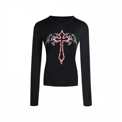 Gothic Cross and Wing Black Punk Cropped Top