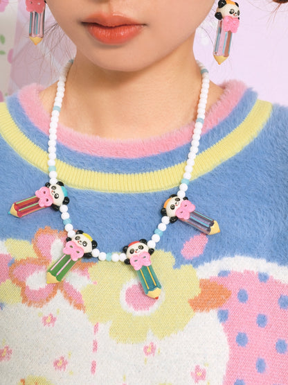 パンダペンシルビーズネックレス