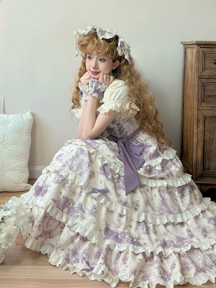 Print Detachable Grapes Changeable Dress Hem Purple Lolita Length