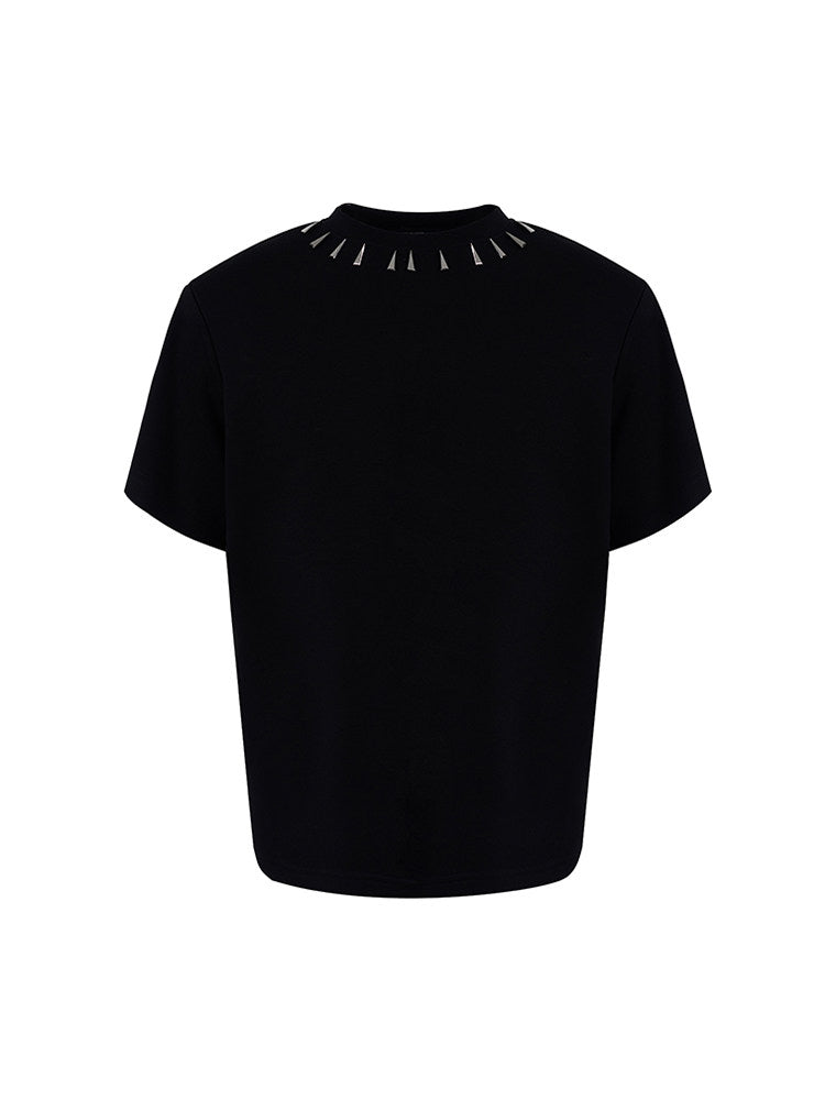 Studded T-shirt Shoulder Men Black for Padding Design with