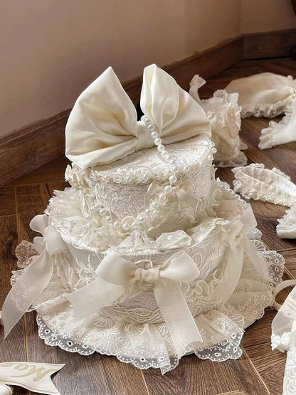 Bows Beads and Decorated Cake Hat Creamy Gorgeous
