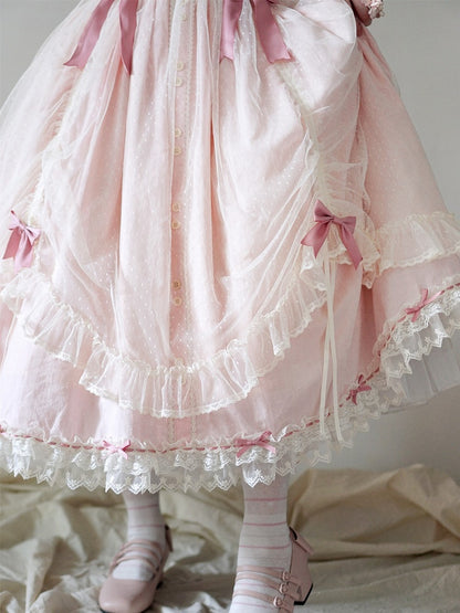 Pink with Bow Details Version Lolita Elegant Classic Dress Lace Long and