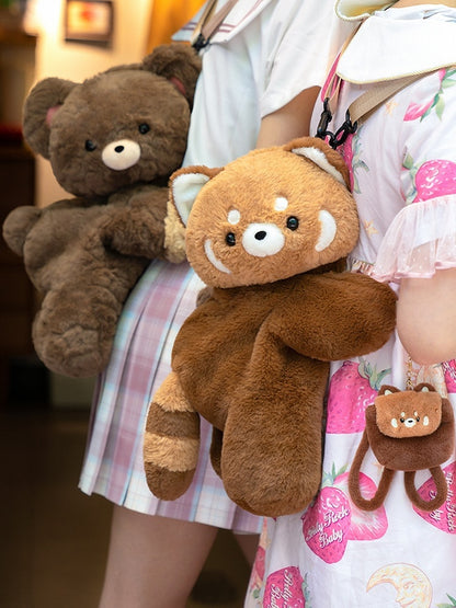 茶色のかわいいレッサーパンダ型のぬいぐるみコインケースキーチェーン