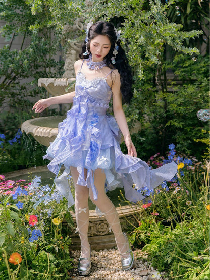Ruffle Layered Sweet Purple Summer Dress - Zao Jing Ji