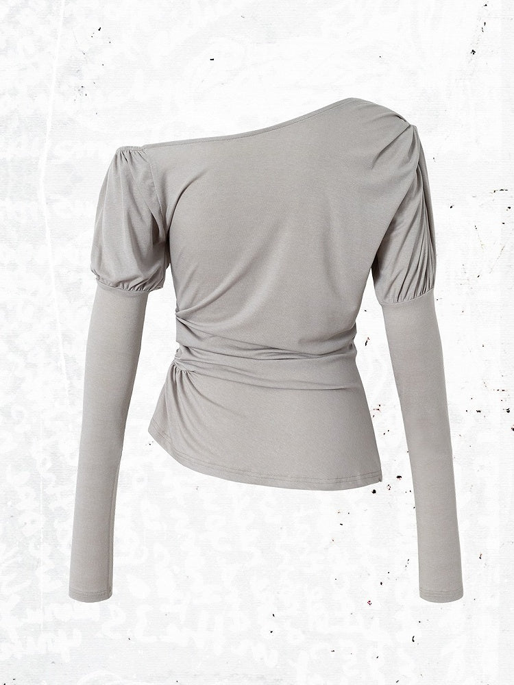 Punk Heart Cross Juliette Knit Top Gray with Sleeves Print Grunge Aesthetic Asymmetrical