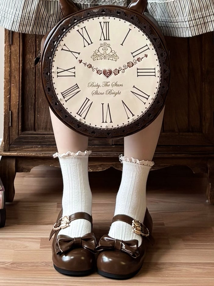 Bow Buckles Brown Hugging Top Heart Lolita Flats Sweet with Bear at