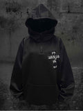 Partial Zip with Black Hoodie Placket Embroidery Applique Cross and Y2K