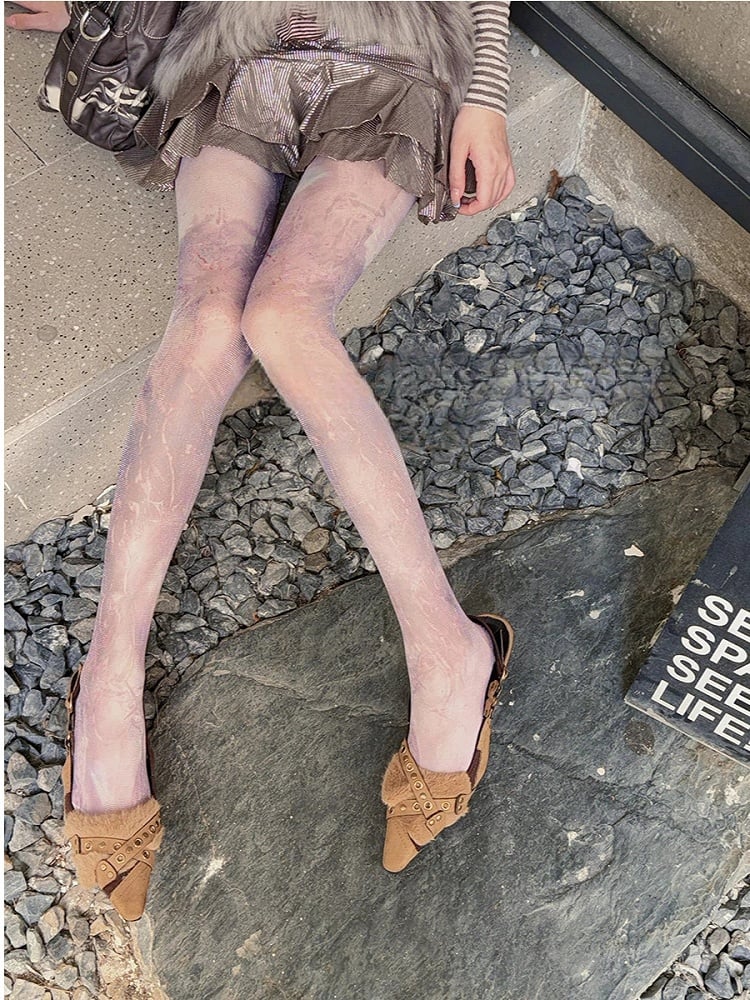Watercolor Silver Thread Print Pantyhose