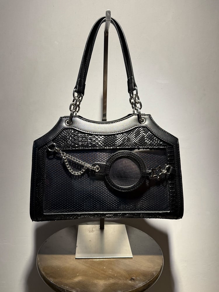 Black Snake Scale PU Ita Shoulder Bag
