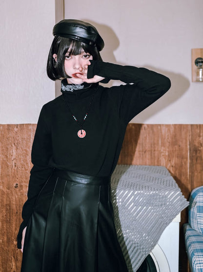 Gothic Dragon Top Collar Cheongsam Cuffs Print with Turtleneck Thin/Thick Black Thumbhole