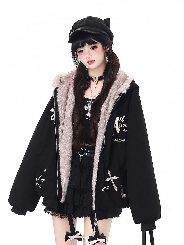 Ear Black/Gray Bunny Fleece - Bittersweet Jacket Hooded Hood