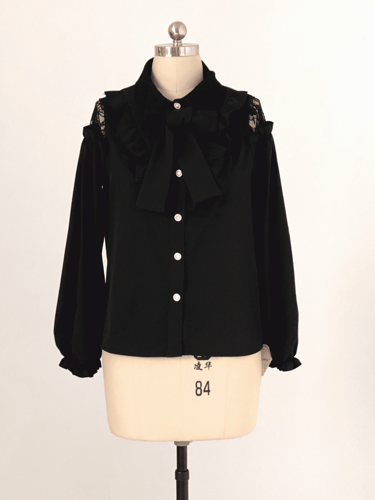 Blouse Bow Kei | Jirai Tie Lace with Shoulder Detachable Cut-Out