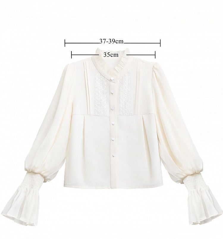Rüschen Chiffon Hemdärmel Ballonausschnitt Weiß
