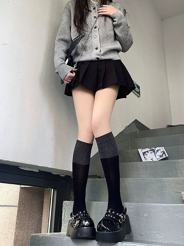 Warm / Retro Black Khaki Gray Calf Brown Socks