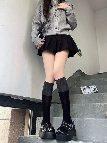 Warm / Retro Black Khaki Gray Calf Brown Socks