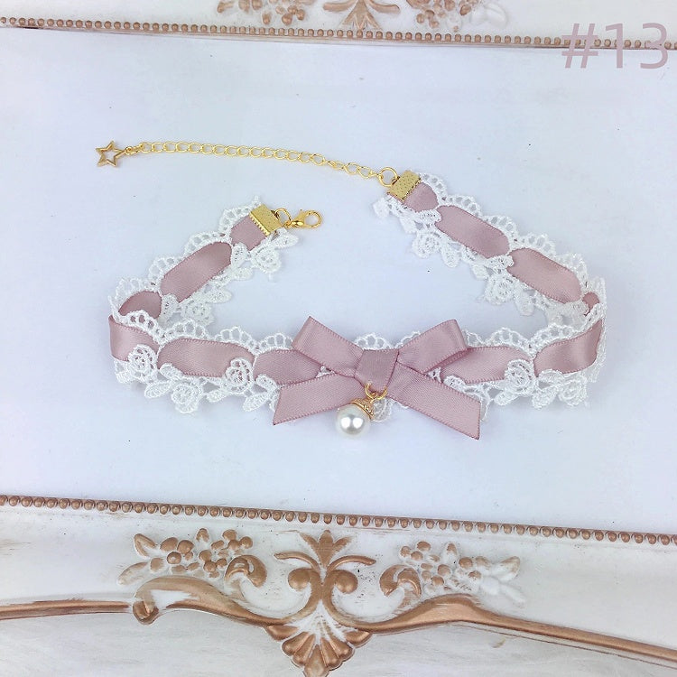 Color Bow Necklace Lace Choker Options) (Multiple