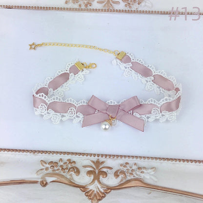 Color Bow Necklace Lace Choker Options) (Multiple
