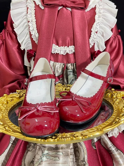 Lolita Heeled Sweet Snap Wine 3cm Bow - Fastener Accents Janes Mary Red