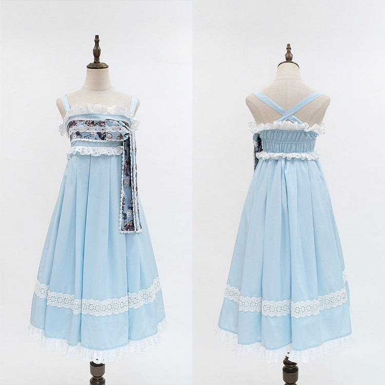 Alice Trim Blue Top Bunny in Print + JSK Wa Wonderland Set Lolita and Poker Lace Vibes Dress