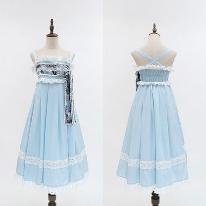 Alice Trim Blue Top Bunny in Print + JSK Wa Wonderland Set Lolita and Poker Lace Vibes Dress