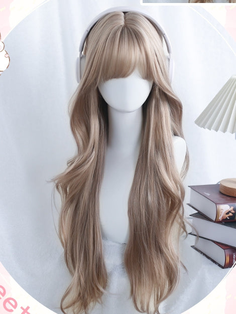 60-65cm Wellig Air Perücke Licht Pony Braun Lange Mit
