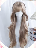 60-65cm Wellig Air Perücke Licht Pony Braun Lange Mit