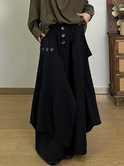 Asymmetrical with Slant Black Design Pockets Skort